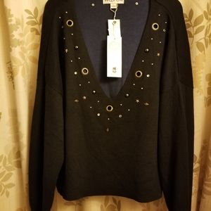 Wildfox Black Sweater w Grommets L